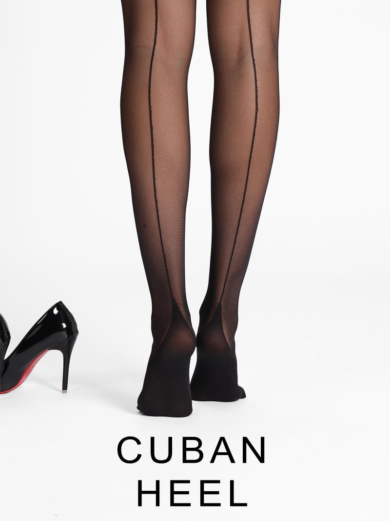 HONENNA Back Seam Pantyhose for Women Black Sheer Tights with Line Down Back Control Top Stockings - Image 2