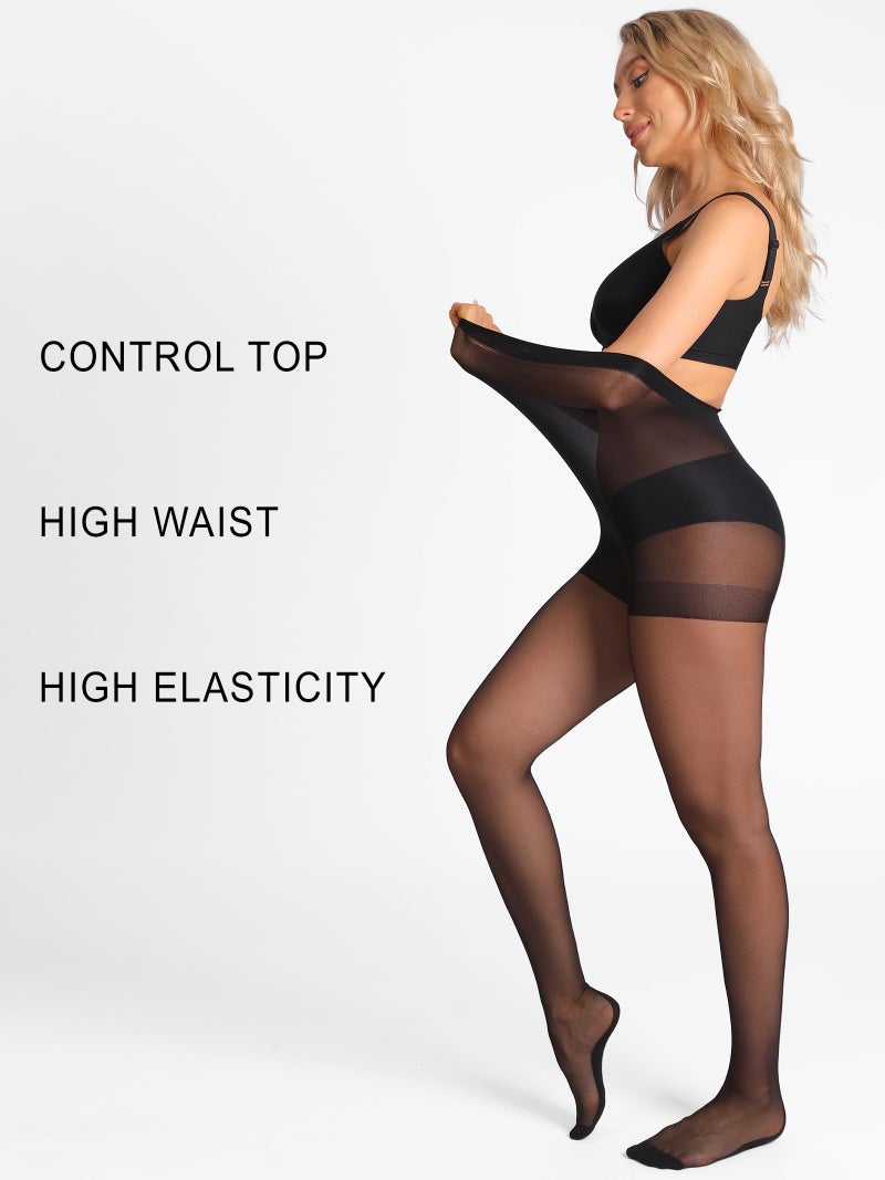 HONENNA Back Seam Pantyhose for Women Black Sheer Tights with Line Down Back Control Top Stockings - Image 3