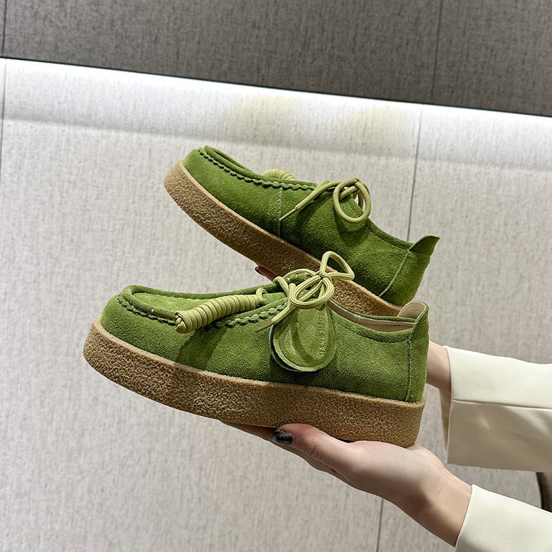 Lovers Platform Platform Kangaroo Shoes Men'S And Women'S Round-Toe Lace-Up Loafers British Joker Small Leather Shoes - Image 1