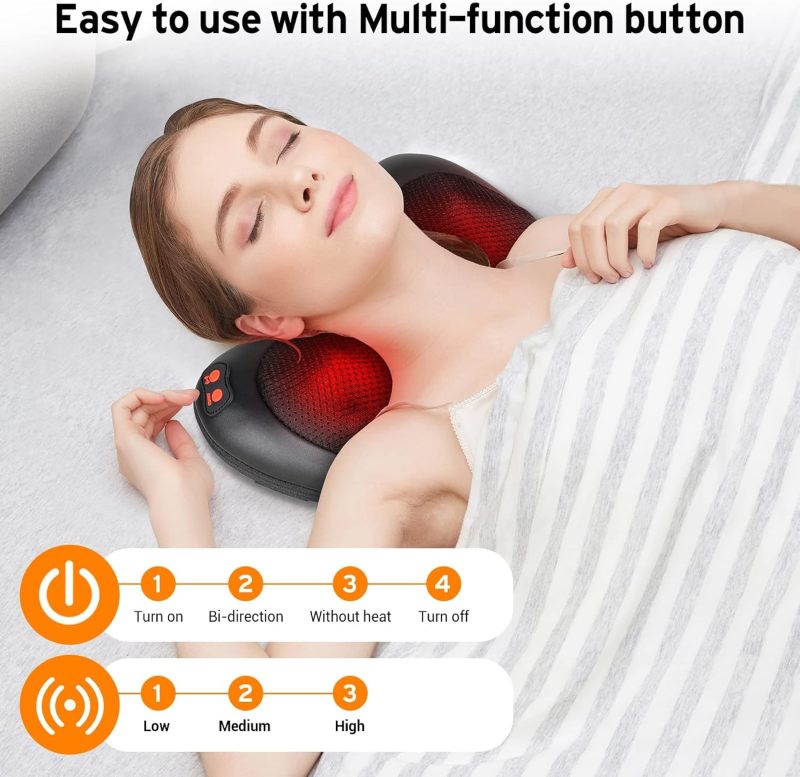 8-Head heating kneading massage pillow, neck, back, waist and whole body muscle deep massager, home office car relaxation artifact - Image 3