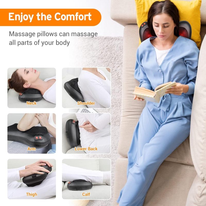 8-Head heating kneading massage pillow, neck, back, waist and whole body muscle deep massager, home office car relaxation artifact - Image 5