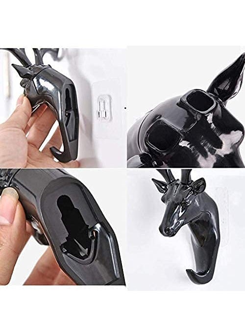 Agabani Agabani Deer Head Hanging Hook Self Adhesive Wall Door Hook Hanger Bag Keys Sticky Holder White  - Image 5