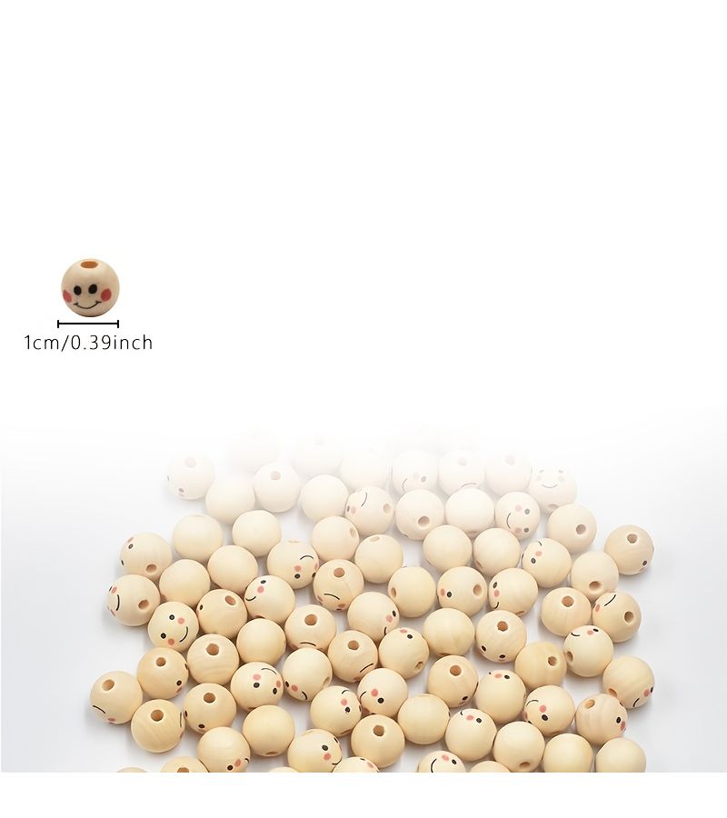 150 Wooden Beads with Faces 10mm Natural Wood for Jewelry Making - Image 4