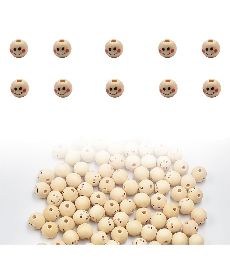 150 Wooden Beads with Faces 10mm Natural Wood for Jewelry Making - Image 5