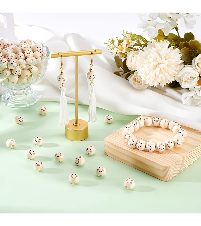 150 Wooden Beads with Faces 10mm Natural Wood for Jewelry Making - Image 2