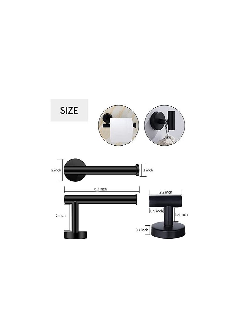 Generic - Matte Black SUS 304 Stainless Steel Bathroom Accessories Set - Wall Mounted Toilet Paper Holder & 2 Robe Hooks, 3 Pieces - Image 1