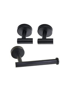 Generic Matte Black SUS 304 Stainless Steel Bathroom Accessories Set - Wall Mounted Toilet Paper Holder & 2 Robe Hooks, 3 Pieces  - Image 5