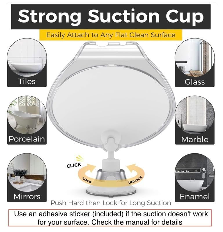 HONEYBULL Fogless Shower Mirror with Suction Mount & Swivel – Anti-Fog Acrylic Bathroom Mirror for Shaving – Built-in Razor Holder, Easy Install, Home Shower Accessory (Extra-Large) - Image 4