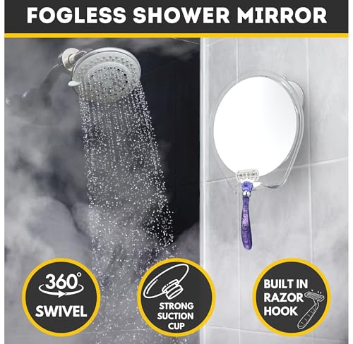 HONEYBULL Fogless Shower Mirror with Suction Mount & Swivel – Anti-Fog Acrylic Bathroom Mirror for Shaving – Built-in Razor Holder, Easy Install, Home Shower Accessory (Extra-Large) - Image 3