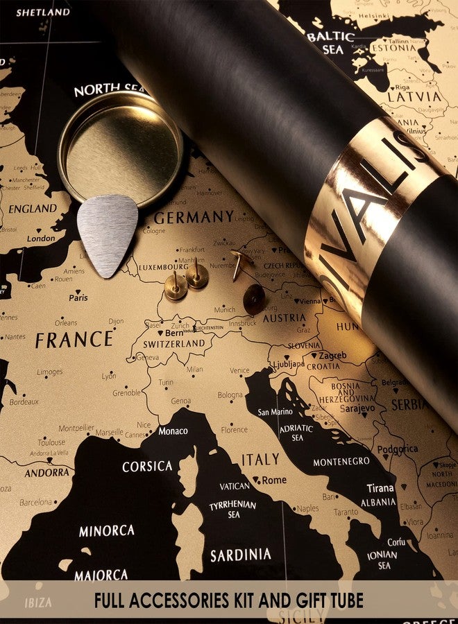 Divalis Scratch off Map of the Europe - Easy to Frame 24x16 European Travel Map Poster with Cities - Large Black and Gold Push Pin Travel Wall Maps - Scratchable Europe with Scratcher Included - Image 2