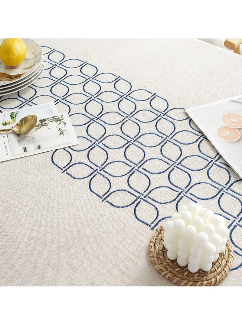 ASIV Lace Tassel Detail Tablecloth White/Navy 100x160cm - Image 3