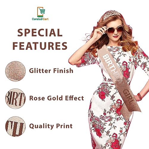 Curated Cart Crystal Crown for Women and Girls - Elegant Rose Gold Glitter Birthday Girl Sash Set with Sparkling Tiara, Perfect for Birthday Parties, Bridal Showers, and Special Occasions - Image 4