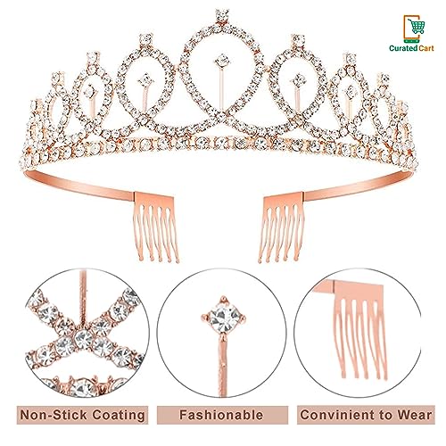 Curated Cart Crystal Crown for Women and Girls - Elegant Rose Gold Glitter Birthday Girl Sash Set with Sparkling Tiara, Perfect for Birthday Parties, Bridal Showers, and Special Occasions - Image 3