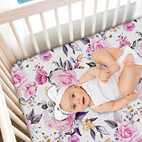 Pea Pod Floral Crib Sheets for Baby Girls 2 Pack, Fits Standard Nursery Crib Mattress & Toddler Bed Mattress 28x 52, Soft Stretchy Snug Neutral Baby Crib Fitted Sheets - Image 2