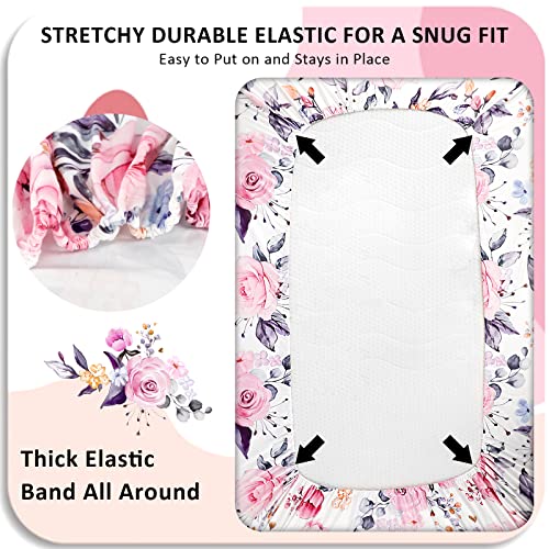 Pea Pod Floral Crib Sheets for Baby Girls 2 Pack, Fits Standard Nursery Crib Mattress & Toddler Bed Mattress 28x 52, Soft Stretchy Snug Neutral Baby Crib Fitted Sheets - Image 5