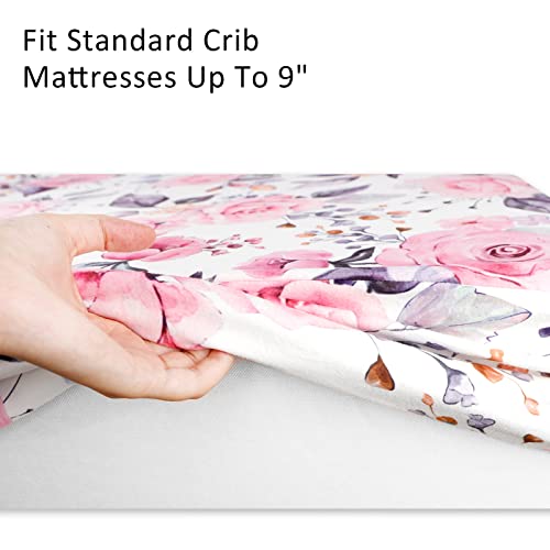 Pea Pod Floral Crib Sheets for Baby Girls 2 Pack, Fits Standard Nursery Crib Mattress & Toddler Bed Mattress 28x 52, Soft Stretchy Snug Neutral Baby Crib Fitted Sheets - Image 4