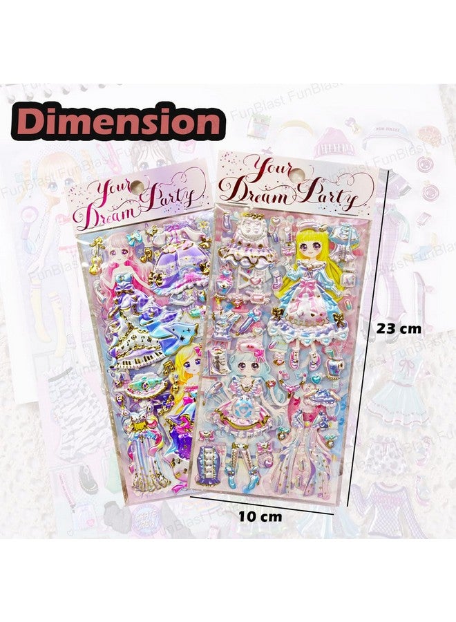 فنبلاست مجموعة ملصقات FunBlast Kawaii - مجموعة من 4 ملصقات تغيير ملابس الأميرات، ملصقات ثلاثية الأبعاد للبنات، ملصقات جمالية، ملصقات لطيفة، ملصقات ذاتية اللصق، مجموعة ملصقات منتفخة - تصميم عشوائي - Image 2