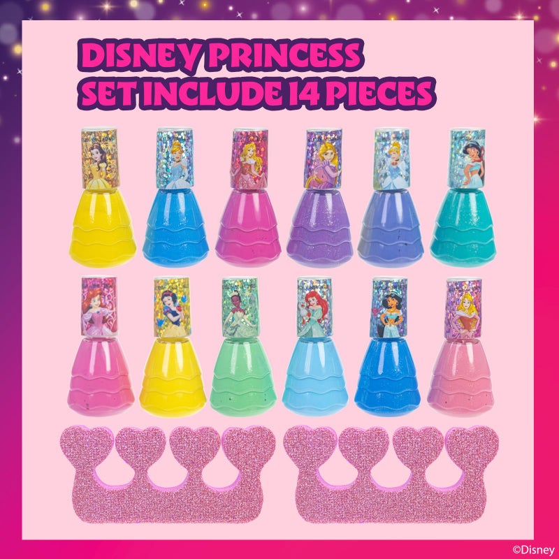 Townley Girl Disney Princess Non-Toxic Water-Based Peel-Off Quick Dry Nail Polish with Nail Separators|Gift Kit Set for Kids Girls|14 Pc Set - Perfect for Parties, Sleepovers and Makeovers - Image 2