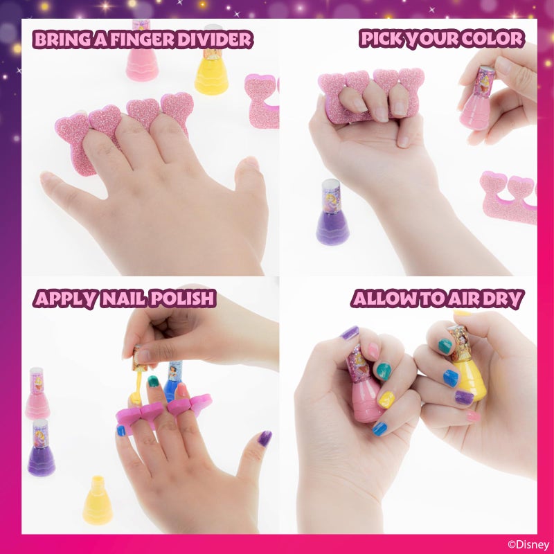 Townley Girl Disney Princess Non-Toxic Water-Based Peel-Off Quick Dry Nail Polish with Nail Separators|Gift Kit Set for Kids Girls|14 Pc Set - Perfect for Parties, Sleepovers and Makeovers - Image 4