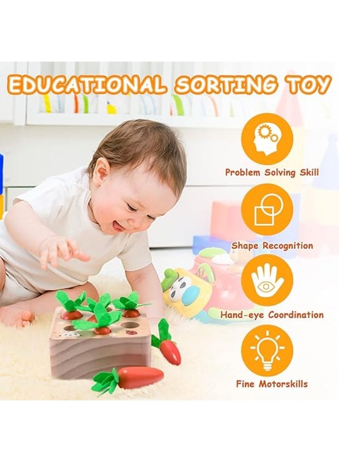 Montessori Carrots Harvest Wooden Baby Toy for 1 Year Old 6-12 Months Educational Shape Sorting Matching for Toddler Fine Motor Skill Development  - Image 2