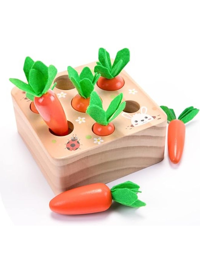 Montessori Carrots Harvest Wooden Baby Toy for 1 Year Old 6-12 Months Educational Shape Sorting Matching for Toddler Fine Motor Skill Development  - Image 1
