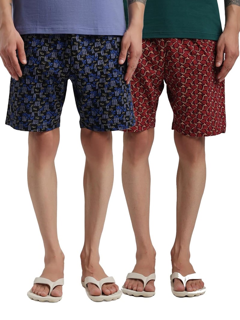 Bumchums Printed Knee Length Bermuda Shorts for Men, Cotton Fabric, Regular Fit, Pack of 2 - Image 2