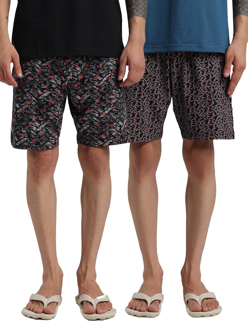 Bumchums Printed Knee Length Bermuda Shorts for Men, Cotton Fabric, Regular Fit, Pack of 2 - Image 1