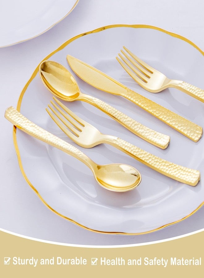 Supernal 180 pieces Gold Plastic Silverware, Disposable Plastic Utensils Heavy Duty, Gold Disposable Silverware Sets Include 60 Knives, 60 Forks and 60 Spoons, Suitable for Party, Birthday, Wedding - Image 2