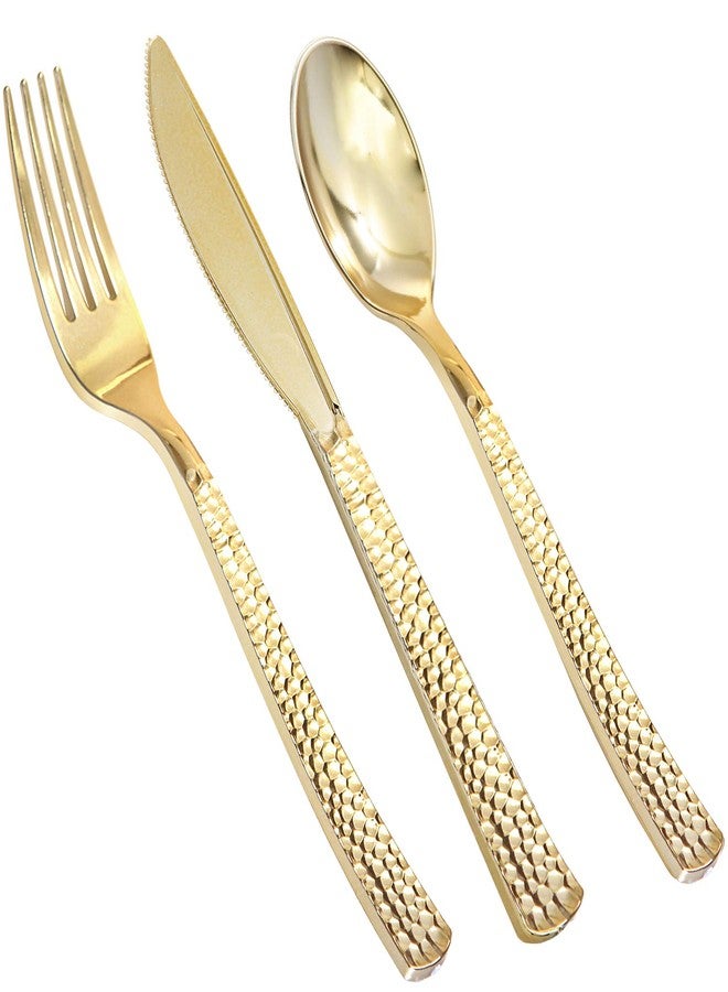 Supernal 180 pieces Gold Plastic Silverware, Disposable Plastic Utensils Heavy Duty, Gold Disposable Silverware Sets Include 60 Knives, 60 Forks and 60 Spoons, Suitable for Party, Birthday, Wedding - Image 1