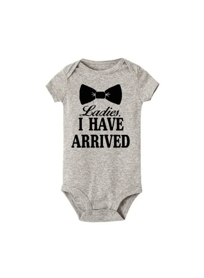 Matching Family Outfits Ladies I Have Arrived Baby Romper – Funny Bow Tie Print Infant Bodysuit, Unisex Newborn Baby Boy Girl Short Sleeve Cotton Jumpsuit, Cute Arrival Announcement Outfit (GREY)