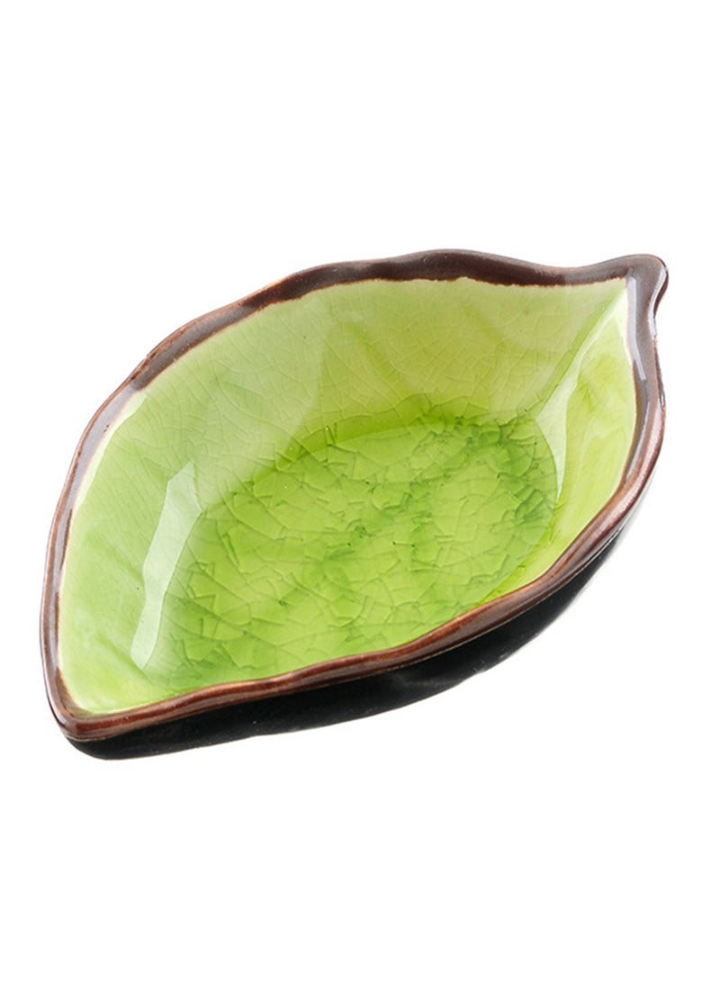 1pc Leaf Shaped Sauce Dish, Ice Cracked Glaze Leaf Ceramic Seasoning Soy Sauce Snack Dish for Kitchen (Yellow) - Image 1