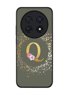 Stylizedd Rugged Black edge case for Huawei nova 12i 4G, Slim fit Soft Cover - Custom Monogram Initial Letter Floral Pattern Alphabet - Q (Olive Green)  - Image 1