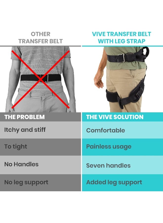 Vive Heavy Duty Transfer Belt with Leg Straps - Quick Release Gait Belts for Seniors - Adjustable Bed, Walk and Stand Assist Aid with Handles - Physical Therapy Mobility Aid for Elderly (Black) - Image 3