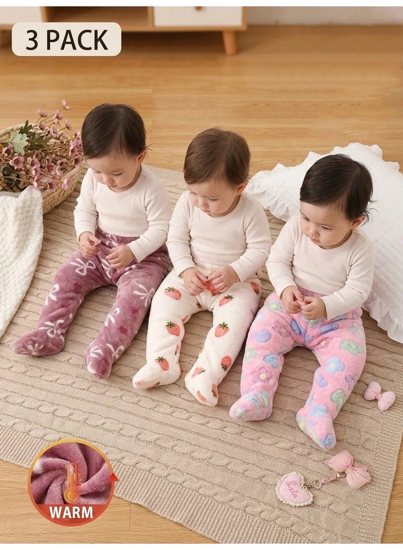 Winter leggings for babies, set of 3 pairs featuring cute and warm designs. Made from soft, fluffy, and cozy fabric that is gentle on the baby’s skin, with a comfortable elastic waistband for easy wear. These winter baby leggings provide warmth and comfort during colder weather and are suitable for babies aged 9–12 months. - Image 5