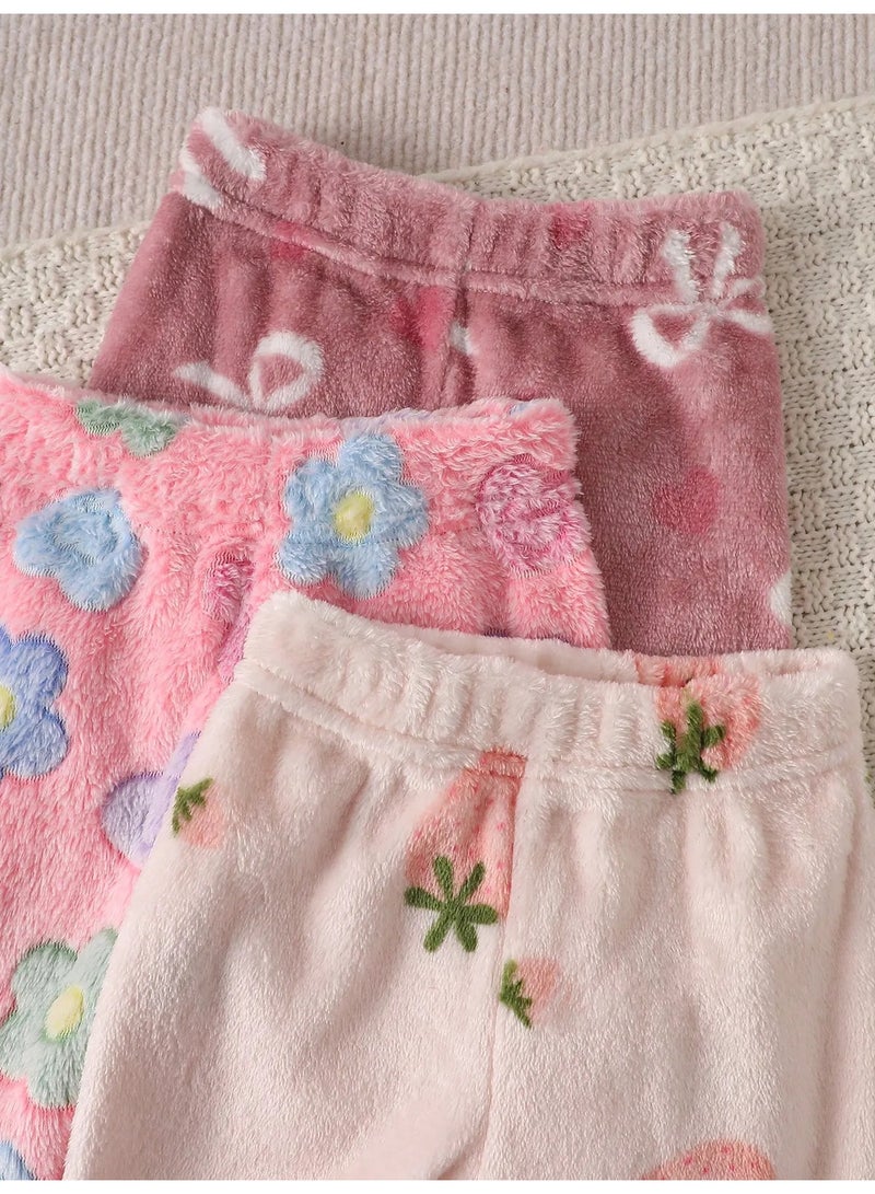Winter leggings for babies, set of 3 pairs featuring cute and warm designs. Made from soft, fluffy, and cozy fabric that is gentle on the baby’s skin, with a comfortable elastic waistband for easy wear. These winter baby leggings provide warmth and comfort during colder weather and are suitable for babies aged 9–12 months. - Image 4