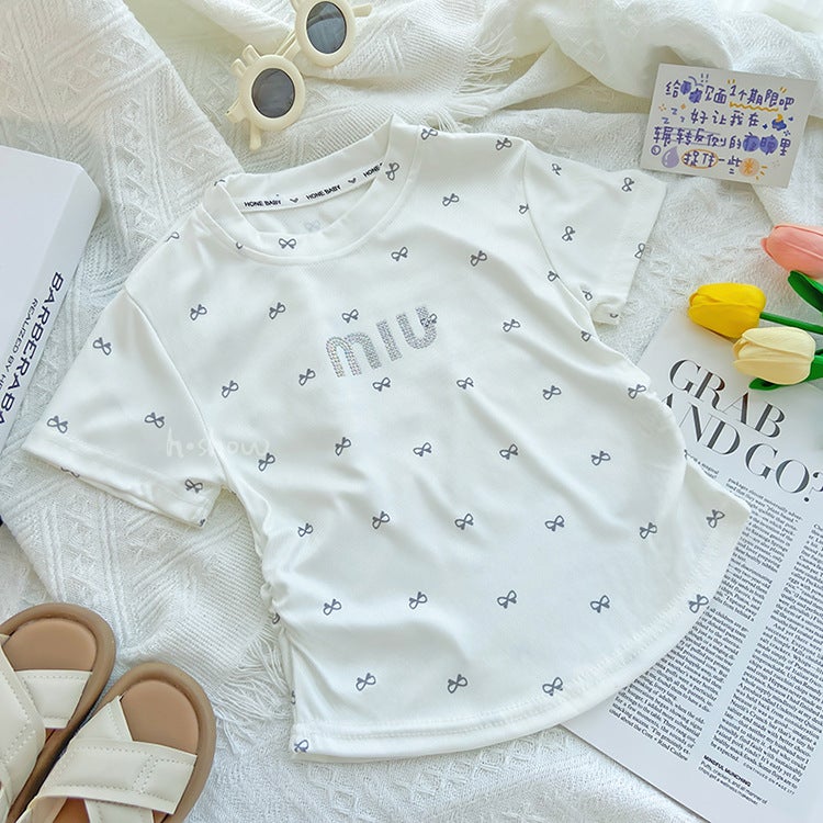Girls' Short-Sleeved Summer T-Shirt Children'S Wear New Style Small And Medium-Sized Baby Rhinting Casual Shirt Fashion Children 0188A055 - Image 1