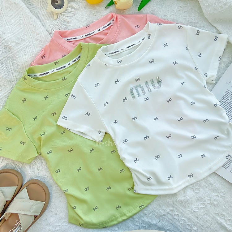 Girls' Short-Sleeved Summer T-Shirt Children'S Wear New Style Small And Medium-Sized Baby Rhinting Casual Shirt Fashion Children 0188A055 - Image 2