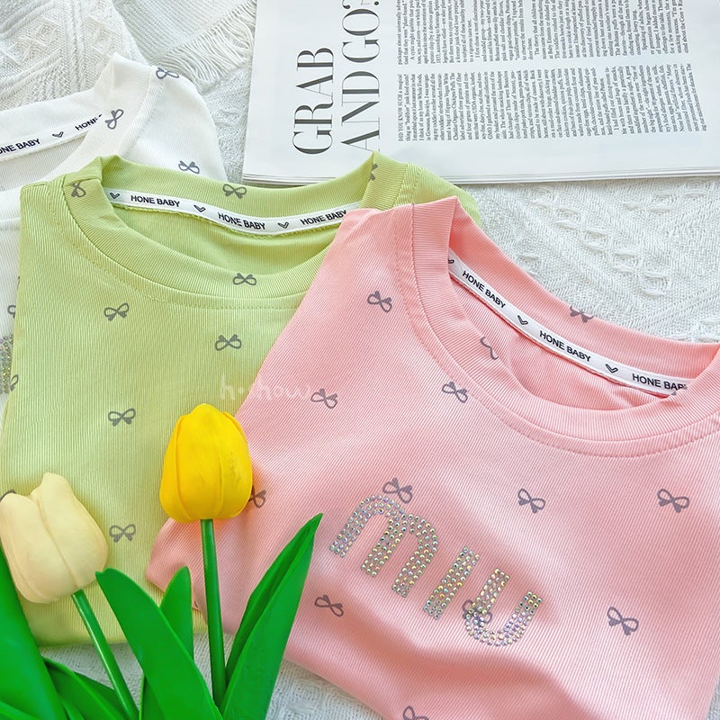 Girls' Short-Sleeved Summer T-Shirt Children'S Wear New Style Small And Medium-Sized Baby Rhinting Casual Shirt Fashion Children 0188A055 - Image 5
