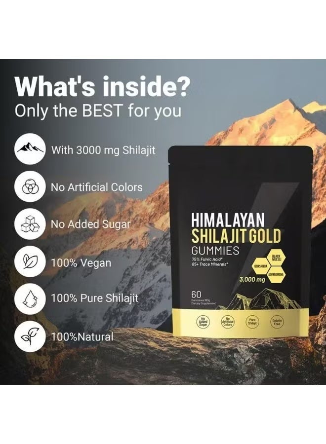 NOVA Himalayan Shilajit Gold Gummies with Ashwagandha u0026 Gokshura | 85+ Trace Minerals u0026 Fulvic Acid | Organic, Non-GMO Micronutrient Supplement for Men u0026 Women | 100% Pure u0026 Natural 60 Gummies - Image 3