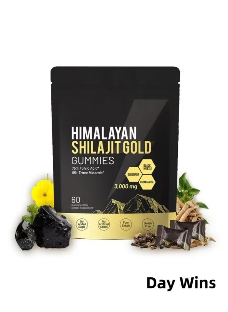 NOVA Himalayan Shilajit Gold Gummies with Ashwagandha u0026 Gokshura | 85+ Trace Minerals u0026 Fulvic Acid | Organic, Non-GMO Micronutrient Supplement for Men u0026 Women | 100% Pure u0026 Natural 60 Gummies - Image 1