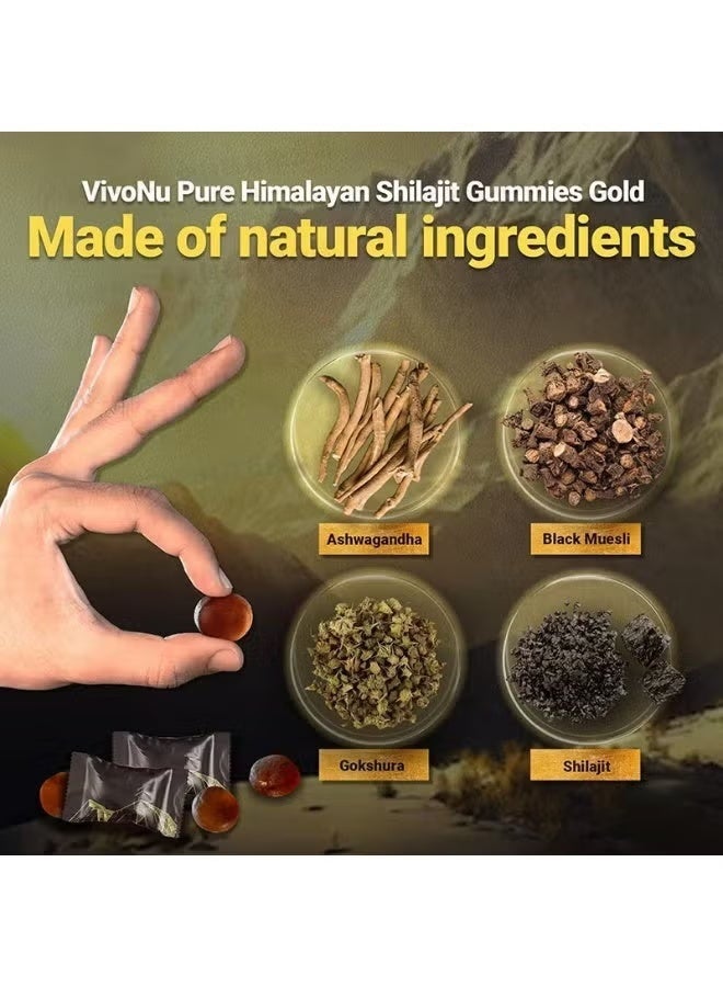 NOVA Himalayan Shilajit Gold Gummies with Ashwagandha u0026 Gokshura | 85+ Trace Minerals u0026 Fulvic Acid | Organic, Non-GMO Micronutrient Supplement for Men u0026 Women | 100% Pure u0026 Natural 60 Gummies - Image 2
