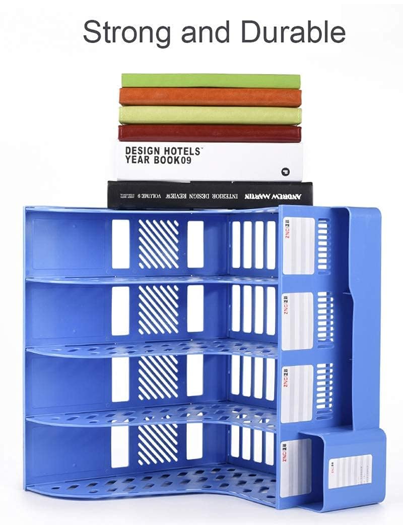 DIVHUK Desktop Bookshelf Magazine Organizer 4 Compartment Plastic Frames File Holder Dividers Document Cabinet Rack Storage Box for Office Home School (Blue- With Pen Stand) - Image 4