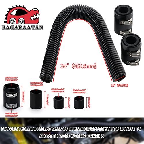 BAGARAATAN Universal 24" Flexible Radiator Hose Stainless Steel Universal Water Hoses Adapter Coolant Radiator Hose Kit Could be Used with 1-1/4", 1-1/2", 1-3/4" or 1-5/8" Radiator Necks (Black) - Image 3