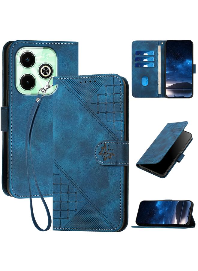 Zaboon Case For Infinix Smart 8 Plus 4G Grid Butterfly Embossed Pattern Leather Phone Case with Lanyard - Image 1