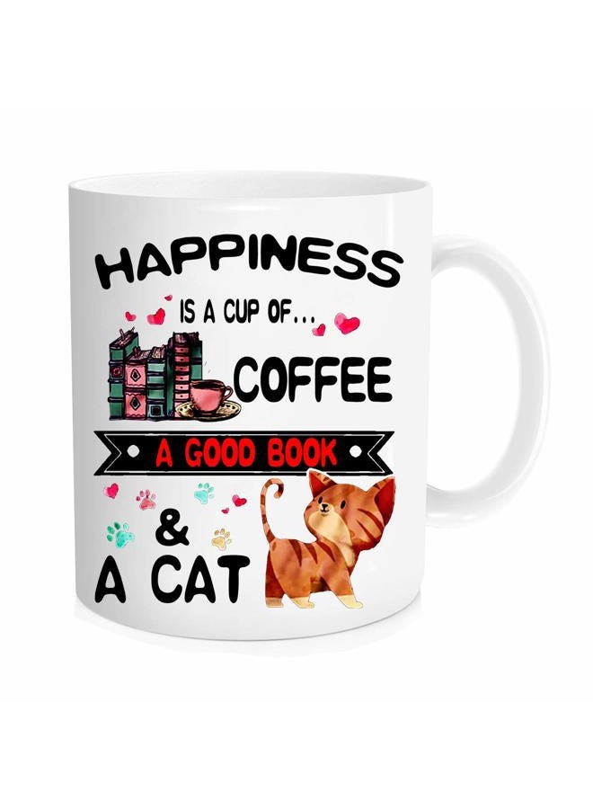 DOPHOME Funny coffee Mug - Book Lovers Reading Mug - Happiness is A Cup of Coffee & A Cat - Cat lovers Mugs, Funny Bookish Coffee Mug, Cat Mug, Teacher Mug - 11 oz Novelty Mug - Image 1