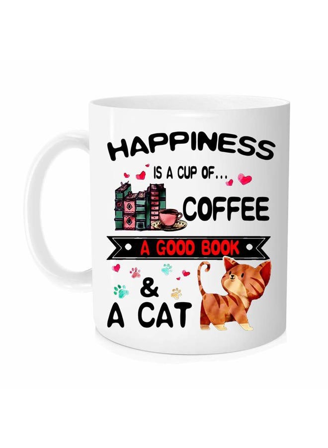 DOPHOME Funny coffee Mug - Book Lovers Reading Mug - Happiness is A Cup of Coffee & A Cat - Cat lovers Mugs, Funny Bookish Coffee Mug, Cat Mug, Teacher Mug - 11 oz Novelty Mug - Image 4
