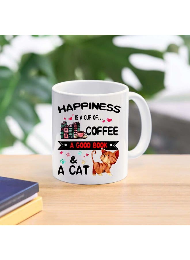 DOPHOME Funny coffee Mug - Book Lovers Reading Mug - Happiness is A Cup of Coffee & A Cat - Cat lovers Mugs, Funny Bookish Coffee Mug, Cat Mug, Teacher Mug - 11 oz Novelty Mug - Image 2