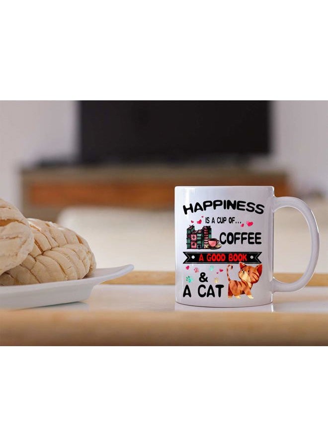 DOPHOME Funny coffee Mug - Book Lovers Reading Mug - Happiness is A Cup of Coffee & A Cat - Cat lovers Mugs, Funny Bookish Coffee Mug, Cat Mug, Teacher Mug - 11 oz Novelty Mug - Image 3