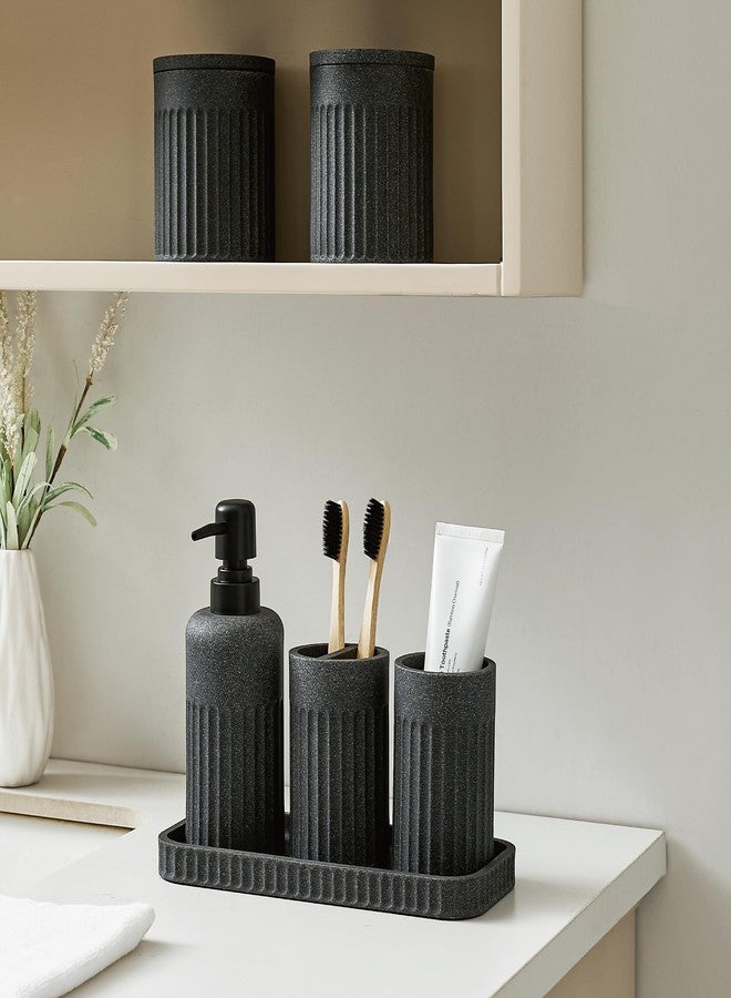 INIUNIK Bathroom Accessory Set - 6 Pieces Bathroom Accessories Set Complete with Soap Dispenser, Toothbrush Holder, Tumbler, Vanity Tray and 2 Qtip Holder for Home Organizer and Decor, Dark Grey - Image 3