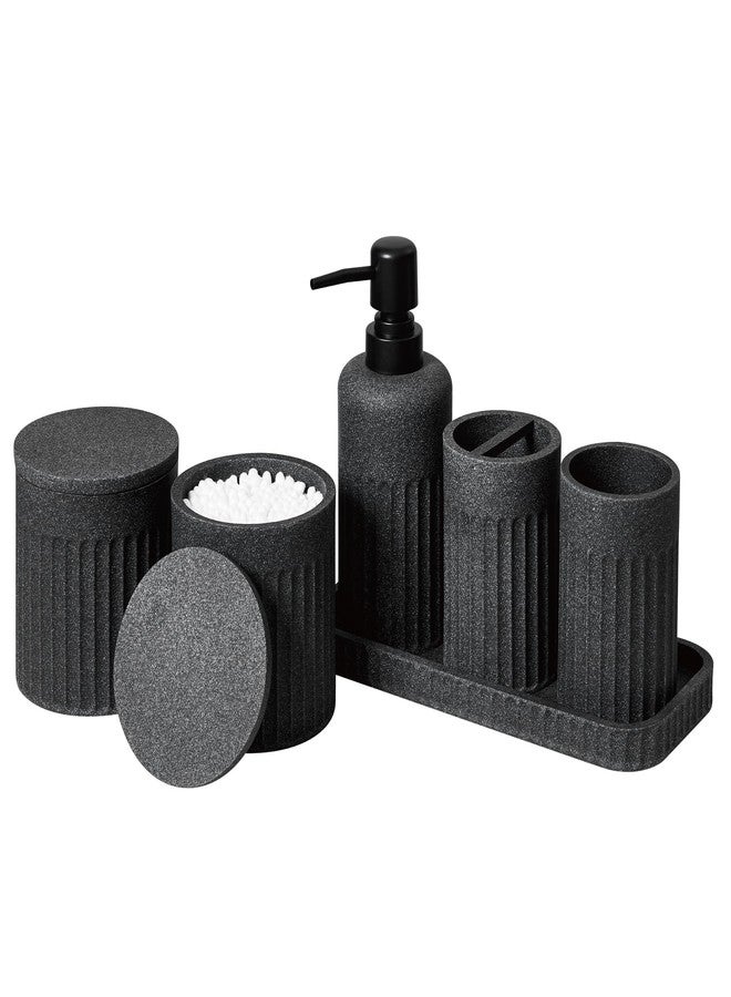 INIUNIK Bathroom Accessory Set - 6 Pieces Bathroom Accessories Set Complete with Soap Dispenser, Toothbrush Holder, Tumbler, Vanity Tray and 2 Qtip Holder for Home Organizer and Decor, Dark Grey - Image 1